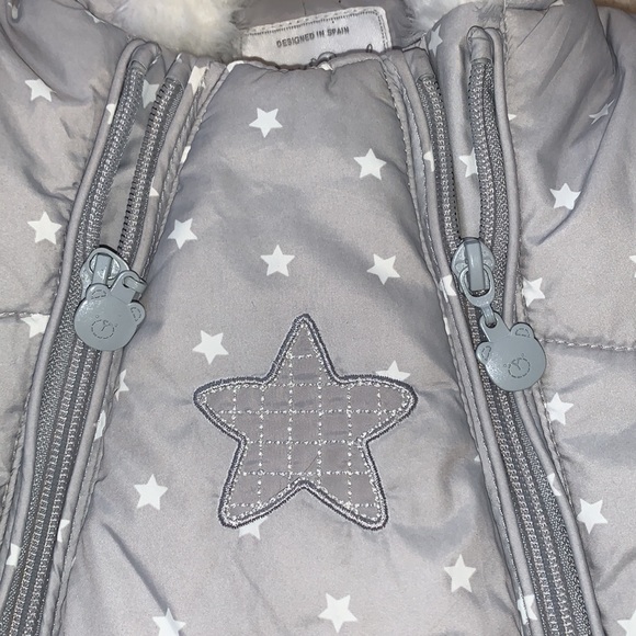 Mayoral 6M Gray Star Snowsuit Bunting EUC Feet Covers - Picture 6 of 12